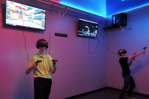 Action shot of two players in VR